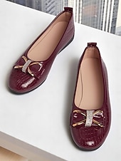 preiswerte Ballerinas für Damen-Damen-Lackleder-Schleifen mit Strass-Detail – klassische Slip-On-Schuhe für erwachsene Frauen, perfekt fürs Büro, tägliche Besorgungen, Abendessen und Feiertagstreffen
