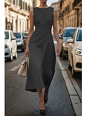abordables Robes décontractées blanches-Femmes Robe Midi Robe Décontractée Robe débardeur Robe d&#039;été Mode Moderne Quotidien Date Week-end Coupe régulière Uni Sans manches Col ras du cou Noir Blanche Bleu Vert Été
