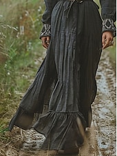 ieftine Rochii Boho-Pentru femei Rochie Lunga Rochie Maxi Rochie casual Rochie leagăn Rochie de vară Rochie Boho Epocă Vacanță Zilnic Concediu Fit regulat Grafic Manșon Lung În V Negru Vară