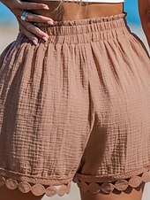 baratos Shorts jeans-Mulheres chinês Calção Roupa de rua Estilo Étnico Básico Curto Cintura Alta Tecido Bolsos Cintura elástica Confortável Macio Micro-Elástica Ao ar livre Férias Rua Preto Branco Rosa Azul Verão Normal