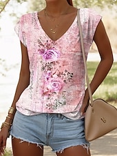 voordelige Bloemen Tanktop-Dames Hemdje Tanktop Bloemig Grafisch Vintage Casual Mouwloos V-hals Normale tops Dagelijks Afdrukken Blozend Roze Rood blauw Paars Groen Zomer Lente