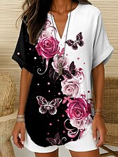 abordables Hauts Floraux-Blouse Femme Col en V Ombre Graphique Floral Élégante Bohème Vintage Manches Courtes Col Noté Hauts Quotidien Vacances Sortie Vert Sauge Blanc Vert Clair Bleu Ciel Rose Pêche Été