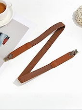 cheap Women&#039;s Belt-Women&#039;s Vintage Elastic Waist Belt with Bronze Scroll Buckle – Faux Leather Cinch Belt for Dresses and Blouses, Elegant Style for Daily Wear and Formal Occasions
