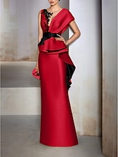 abordables JAUNE-Robe de soirée fourreau élégante robe formelle invitée à un mariage longueur sol manches courtes décolleté en V en satin avec volants broderies et appliqués 2025