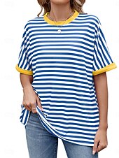 abordables T-shirt rayé et géométrique-Femmes T-shirt Rayé Mode Élégant Moderne Manche Courte Col ras du cou Hauts Réguliers Quotidien Week-end Imprimé Noir Rouge Bleu Vert Été