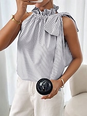 ieftine Top cu dungi și geometric-Pentru femei Camisole Tank Top Dungi Zilnic Casual Fără manșon Gâtul halter Topuri obișnuite Zilnic Imprimeu Negru Albastru celest Mov Trifoi Vară