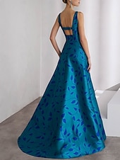 preiswerte FLORAL-A-Linie Abendkleid Elegantes Kleid Formelle Hochzeit Bodenlänge Ärmellos Bootsausschnitt Tasche Satin mit Blumenmuster Hochzeitsgast Kleid 2025