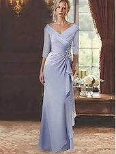 olcso Padlóhossz-A-vonalú Anyának a Menyasszonyhoz Ruha Elegáns V Nyakú Padló Hossza Chiffon Csipke Hosszú Ujjú Leomló Rózsákkal