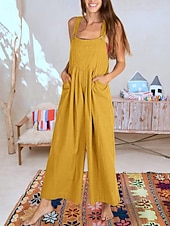 ieftine Pantaloni din bumbac simplu-salopetă salopetă damă salopetă streetwear culoare uni fără mâneci decolteu în U buzunar stradă ieșire croială standard negru alb galben vară