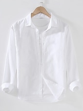 preiswerte Freizeitanzüge-Herrenhemd Leinenhemd klassisch lässig Strandhemd Standard Fit Langarm Revers einfarbig Baumwolle Leinen weiß beige grau