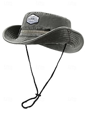 abordables Chapeaux pour hommes-Chapeau de pêche d&#039;extérieur pour homme avec mentonnière réglable, tissu en toile de coton, bord large enroulable classique, adapté aux activités estivales, à la randonnée et aux voyages