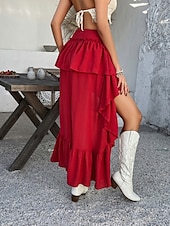 economico Gonne semplici-Gonna da donna A linea colore solido moda casual mini vita alta gonne semplici volant a strati micro-elastico vacanza da strada nero bianco rosso blu estate poliestere