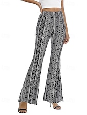 cheap Wide Leg &amp; High Waisted-Women&#039;s Bell Bottom Slacks Fashion Boho Full Length Natural Flower Elastic Waist Printing Outdoor Comfortable Holiday Going out Magenta Orange red Black Pink Summer Regular Fit