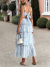 levne Koktejlové šaty-A-Linie Šaty Quinceanera Elegantní Šaty Svatební Svatební Host Délka Kotníků Bez Rukávů Spaghetti Popruh Polyester Bez Záda s Květinovým Potiskem Svatební Host Šaty