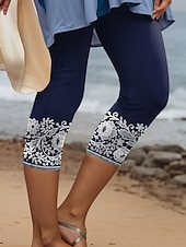 olcso Kék 3D nyomtatás-Női leggings Capri nadrág 3D nyomtatás magas elasztikusságú nyaralás vintage divat borjú hosszú magas derekú virágos grafikával nyomtatott lélegző puha rugalmas formális nyaralás irodai