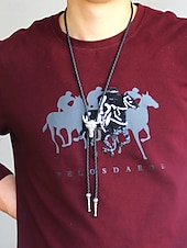 abordables Corbatas y pajaritas para hombres-Collar de bolo con cabeza de toro para hombre: colgante de calavera de vaca occidental con cordón de cuero trenzado, accesorio vintage de estilo vaquero para conciertos de música country, rodeos y uso diario.