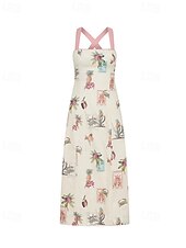 economico disegnare abiti in cotone e lino-Per donna Abito Lungo Maxi Abito Abiti in cotone e lino Vestito Casual Moda All&#039;aperto Feste Ferie Vestibilità regolare Fiore Senza Maniche Spalline Rosa Estate