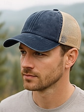 Herr vintage truckerkeps med meshrygg – justerbar basebollkeps i tvättad bomull för utomhussport, resor och vardagskläder billiga Herrhattar-Herr vintage truckerkeps med meshrygg – justerbar basebollkeps i tvättad bomull för utomhussport, resor och vardagskläder