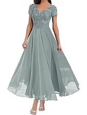 preiswerte Bodenlänge-A-Linie Brautmutterkleid Elegant V Ausschnitt Bodenlang Polyester Kurzarm mit Einfarbig 2025