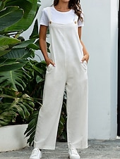 abordables Pantalon uni en coton et lin-Femmes Normal Pantalon en coton et lin Basique Couleur Unie Sans manches Col en U Avec Poches Rue Sortir Coupe régulière Noir Blanche bleu marine Été