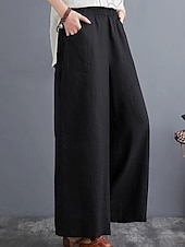 abordables Pantalón liso de lino y algodón-Mujer Pantalones de lino y algodón pantalones Ropa de calle Casual Longitud total Cintura Media Plano Bolsillo Cintura elástica Al Aire Libre Cómodo Ropa Cotidiana Noche Albaricoque Negro Azul Morado