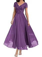 preiswerte Bodenlänge-A-Linie Brautmutterkleid Elegant V Ausschnitt Bodenlang Polyester Kurzarm mit Einfarbig 2025