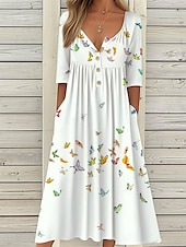 abordables Robe Fleurie-Femmes Robe Midi Robe Décontractée Robe d&#039;Été Robe trapèze Robe d&#039;été Vacances Occasionnel Chaussures de plage Fête Coupe Ample Fleuri Graphique Manche Courte Col ras du cou Blanche Rose Claire Bleu