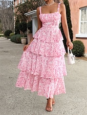 levne Koktejlové šaty-A-Linie Šaty Quinceanera Elegantní Šaty Svatební Svatební Host Délka Kotníků Bez Rukávů Spaghetti Popruh Polyester Bez Záda s Květinovým Potiskem Svatební Host Šaty