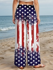 ieftine Pantaloni de Ziua Independenței-Pantaloni Chino Patrioți pentru Femei Croi Larg Vacanță Vintage Moda Lungime Completă Talie Mare Imprimare cu Steag Respirabil Moi Micro-elastici