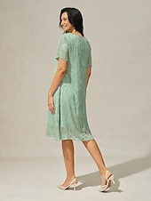 billige Kjoler til nyttårsaften-Dame Knelang kjole Chiffonkjoler Elegant Fritid Løstsittende Blomstret Kortermet Crew-hals Salvie Grøn Sommer