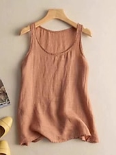 billige Skjorter-Dame Bomull lin vest Bluse عادي Fritid Ermeløs Crew-hals Vanlige topper Daglig Ferie Hvit Oransje Grønn Kakifarget Sommer