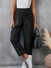 abordables Pantalon uni en coton et lin-Femmes Pantalon en coton et lin Slacks Mode Streetwear Longueur complète Naturel Uni Avec Poches Taille Élastique Confortable Sortir Week-end Chameau Noir Rose Bleu Été Coupe régulière