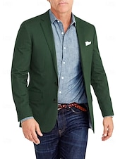 billiga Linne blazer-Herr Kavajjacka Linne blazer Mode Ledigt Solid färg Himmelsblå Mörkgrå Armégrön Skräddarsydd passform Enkelknäppt tvåknappar