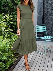 abordables Robes de Diplôme-Femmes Robe Midi Robe Blanche Robe de remise des diplômes Mode Anniversaire Date Fête du thé Coupe régulière Uni Sans manches Col ras du cou Noir Blanche Vert Claire Vert Véronèse Été