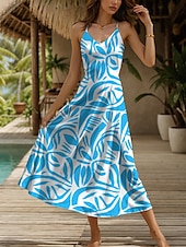 cheap Floral Dress-Women&#039;s Maxi Dress A Line Dress Summer Dress Slip Dress Elegant Vacation Casual Regular Fit Floral Graphic Geometric Sleeveless V Neck Spaghetti Strap Red Blue Purple Orange Summer Spring