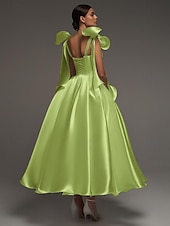 preiswerte Lange Kleider / Abendkleider-A-Linie Cocktailkleider Elegant Formale Hochzeit knöchellang ärmellos Spaghettiträger Kleid Satin mit Schleife(n)