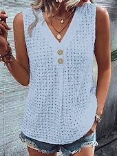 ieftine Top simplu-Pentru femei Bluză Culoare solidă Elegant Epocă Tropical Fără manșon În V Topuri obișnuite Zilnic Concediu Nasturi Negru Alb Verde Deschis Roz Îmbujorat Albastru Deschis Vară Primăvară