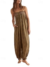 preiswerte Urlaubsoverall-Damen Normal Overall Streetwear Blumen Ärmellos U-Ausschnitt Druck Täglich Wochenende Normale Passform Schwarz Weiß Purpur Sommer