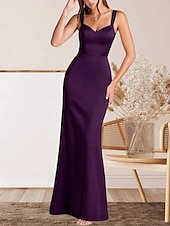 cheap Floor Length-Mermaid / Trumpet Mother of the Bride Dress Wedding Guest Elegant Minimalist V Neck Floor Length Satin Sleeveless with Ruching