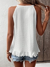 cheap Plain Tank Top-Women&#039;s Camisole Tank Top Plain Elegant Casual Sleeveless Crew Neck Regular Tops Daily Holiday Eyelet Black White Pink Summer Spring