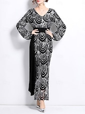 preiswerte Bodenlänge-A-Linie Brautmutterkleid Elegant Party V Ausschnitt Bodenlang Polyester Langarm mit Paillette 2025