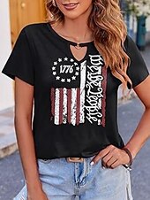 voordelige Onafhankelijkheidsdag Top-Vrouwen Blouse Vlag Stijlvol Casual Korte Mouw Crewneck Regelmatige Tops Dagelijks Print Zwart Rood Marineblauw Zomer