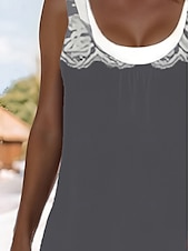 preiswerte Ausgefallene Kleider-Damen Midikleid Trägerkleid Mode Klassisch Outdoor Täglich Wochenende Normale Passform Grafik Geometrisch Ärmellos Rundhalsausschnitt Hellgrau Sommer Frühling Herbst