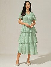 voordelige Feestjurken-Dames Maxi-jurk A lijn jurk Elegant Formeel Flutter mouw Bruiloft gast Cocktailparty Normale pasvorm Effen Korte mouw V-hals Grijs-Groen Zomer
