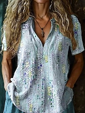 abordables Tops Boho pour Femmes-Femmes Chemisier Fleuri Élégant Bohème ancien Manche Courte Encolure en V Hauts Réguliers Quotidien Fête Sortir Noir Blanche Vert Claire Rouge Bleu clair Été Printemps