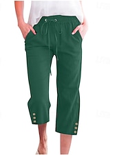 baratos Calça de linho de algodão simples-Mulheres Calças de linho de algodão Calças Capri Calças Moda Roupa de rua Comprimento da panturrilha Natural Tecido Bolsos Design de cordão elástico Confortável Exterior Rua Para Noite clarete Azul