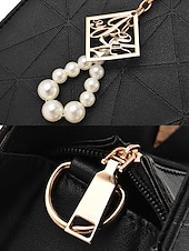 levne Kabelky a tote tašky-Dámská kabelka z umělé kůže s perlovým přívěskem – elegantní geometrické horní ucho a crossbody kabelka do kanceláře, na každodenní dojíždění a formální příležitosti