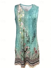 ieftine Rochii Boho-Pentru femei Rochie Mini Rochie florala Rochie Boho Rochie imprimata Clasic Modern Vacanță Zilnic Concediu Fit regulat Floare Fără manșon În V Albastru Deschis Vară