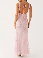 cheap PINK-Pink Floral Beaded Mermaid / Trumpet Evening Gown Celebrity Style Dress Formal Wedding Floor Length Sleeveless Boat Neck Lace Up With Hollow Out Back