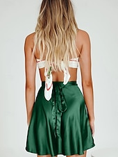 cheap Plain Skirts-Women&#039;s Skirt A Line Solid Color Fashion Casual Mini High Waist Skirts Plain Micro-elastic Street Daily Wine White Champagne Pink Summer Satin